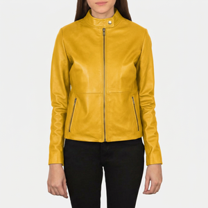 Veste en cuir de mouton 100% haute qualité pour femme, col montant, manches longues, fermeture éclair, disponible en différentes couleurs - Product Image 1