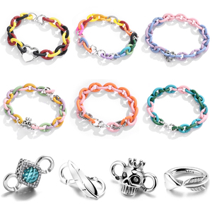 Perles de charme en <span class=keywords><strong>argent</strong></span> 925, <span class=keywords><strong>bracelet</strong></span> en caoutchouc dur, accessoires pour femmes, bijoux, cadeau tendance, fabrication de bijoux, formes multiples, vente en gros de bijoux - Product Image 1