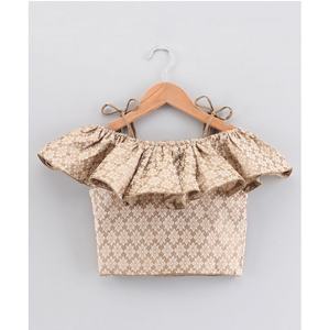 Ensemble ethnique pour filles : haut brodé et pantalon dhoti imprimé élégant – Tenue de fête or et rose - Product Image 3