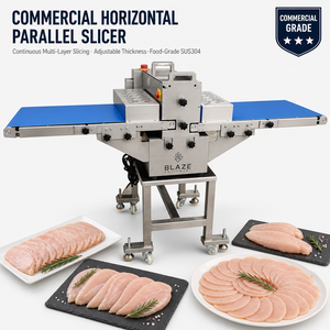 Macchina Commerciale per Affettare Carne Cotta con Nastro Trasportatore, Affettatrice per Biltong, Bacon e Salsicce - Product Image 1