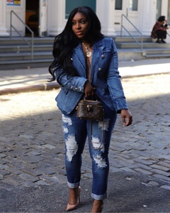OUDINA Custom Trendy New Slim Jacken Damen Zweireiher Blazer Damen Jeans jacke - Product Image 4