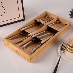 Bamboo Cutlery <b>Storage</b> <b>Box</b> Rectangular <b>Kitchen</b> Drawer Organizer Space Saving Tableware Rack - Product Image 4