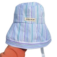 Topi Bucket Bergaris Lucu Gaya Korea Topi Pelindung Matahari Keluaran Baru Musim Panas Topi Pelindung Matahari Bertepi Lebar Kasual Serbaguna Tipis