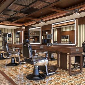 Station de coiffure en bois Suessen avec miroir double face et siège pour salon de beauté - Product Image 4