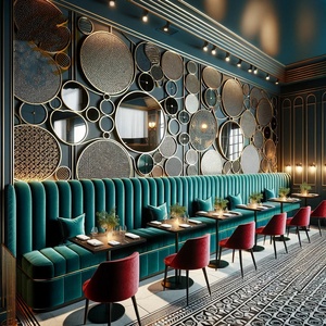 Cao trở lại màu xanh lá cây Dài Nhà hàng ghế sofa với phần còn lại ánh sáng sang trọng bánh pizza thức ăn nhanh nhà hàng vuông bàn ăn và ghế - Product Image 1