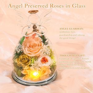 Rose éternelle préservée, figurines d'anges en verre, vraies roses colorées, cadeau d'anniversaire, de fête des mères pour maman, grand-mère - Product Image 6
