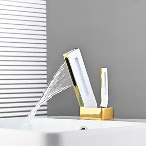 Sanitary Ware hot and cold Art Brass waterfall face basin faucet deck mounted bathroom faucets mixer