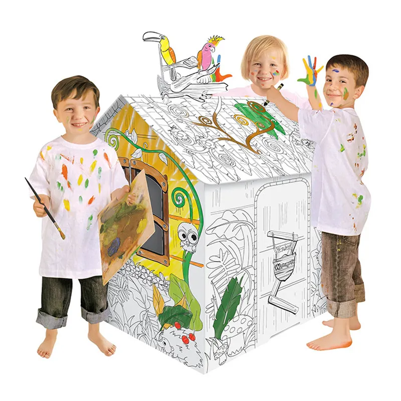 DIY Toys Education for Art Craft DIY Doodle House Colouring and Drawing Play 3D Cardboard Playhouse Children Educational Toys