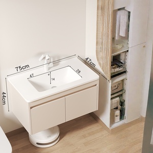 Meuble-lavabo moderne et simple en céramique avec vasque intégrée et miroir - Product Image 6