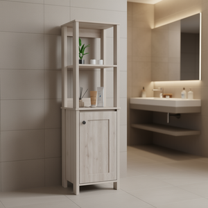Gabinete de baño de una puerta New Haven Linen, 18 pulgadas de ancho, estante de almacenamiento independiente con dos estantes abiertos, diseño contemporáneo - Product Image 2