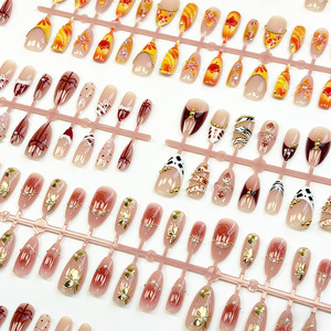 Caja de 30 piezas de <span class=keywords><strong>uñas</strong></span> postizas prensables hechas a mano, superventas transfronterizo, con diseño de línea pintada en 3D, puntas almendradas francesas y pedrería. - Product Image 4