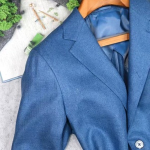 Blazer <span class=keywords><strong>bleu</strong></span> en laine et lin respirant pour homme, veste italienne à simple boutonnage, manteau de costume de luxe décontracté pour affaires, <span class=keywords><strong>mariage</strong></span>, bureau, soirée - Product Image 4