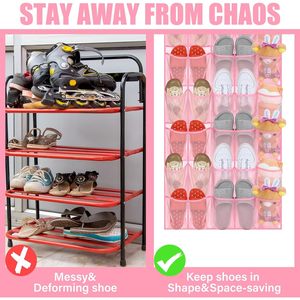 40 Pocket Over The Door Shoe Organizer Pink Hanging Mesh <b>Rack</b> For Closet Behind Door Storage - Product Image 2