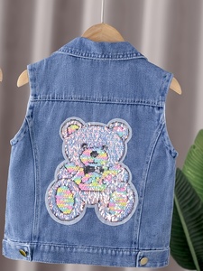 Gấu thêu giản dị cô gái lỏng lẻo 'vest, Viscose/Polyester pha trộn, nút phía trước, in động vật, Mùa Xuân/Mùa Thu mặc, không có tay áo, - Product Image 1