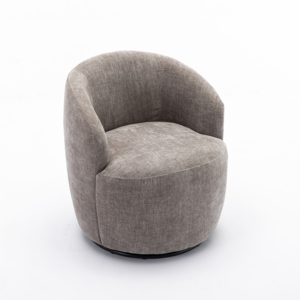 Fauteuil pivotant moderne en tissu chenille, fauteuil baril avec <span class=keywords><strong>anneau</strong></span> métallique en revêtement poudré noir, <span class=keywords><strong>gris</strong></span>, meubles de salon - Product Image 1