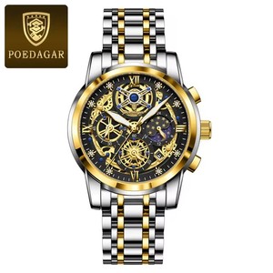 Montre homme POEDAGAR, luxe, mode, acier inoxydable, chronographe, quartz, étanche, lumineuse, date, montre-bracelet homme, reloj - Product Image 5