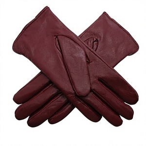 Gants d'hiver en cuir de mouton bordeaux, longueur poignet, style uni, non doublés, conception thermique pour un usage quotidien - Product Image 1