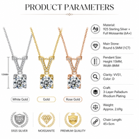 Collier en Moissanite Argent Sterling 925 Rond 6,5 mm 1 Carat VVS1 Couleur D 4 Griffes avec Attache en V 3 Couleurs Bijoux