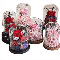Cloche en verre soufflé transparent fait main, anti-poussière, avec base en bois, pour bougie décorative de table, idéale pour la Saint-Valentin