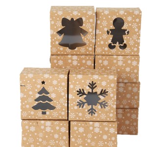 Boîte d'emballage en <span class=keywords><strong>papier</strong></span> kraft de style transfrontalier pour biscuits et cupcakes de Noël avec fenêtre visible et motif flocon de neige pour la pâtisserie à emporter - Product Image 5