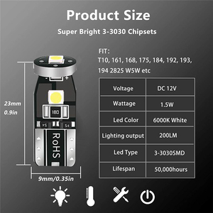 Yhkoms 15W <span class=keywords><strong>T10</strong></span> W5W <span class=keywords><strong>Canbus</strong></span> Ổ Cắm Độ Sáng Cao Tự Động <span class=keywords><strong>LED</strong></span> Bóng Đèn Lỗi Miễn Phí Xe Bóng Đèn Đọc Sách Ánh Sáng <span class=keywords><strong>LED</strong></span> Đèn Pha 501 168 194 - Product Image 6