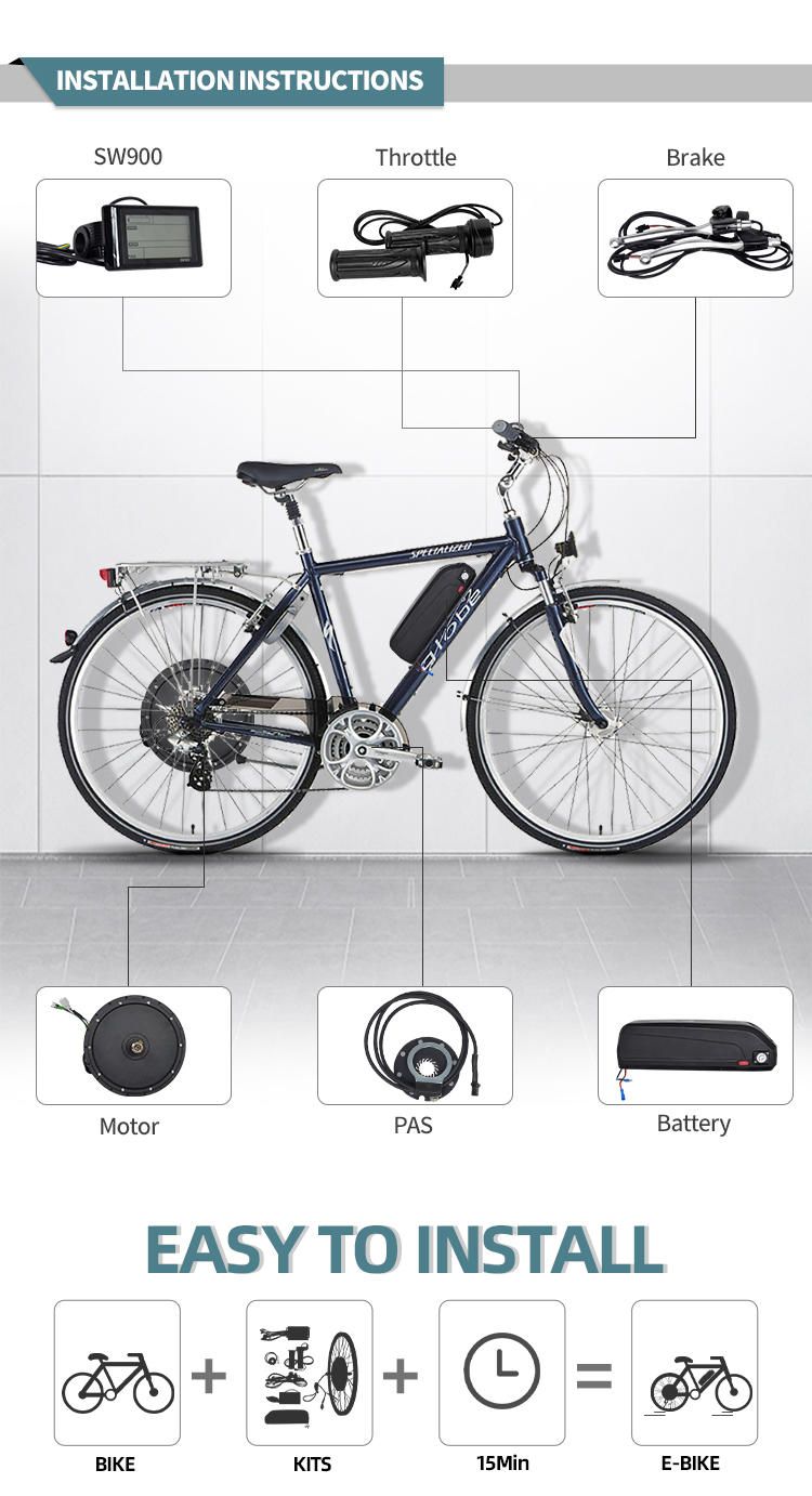 48vバッテリー付き26インチ自転車ハブモーターキット1000w電気