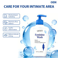 Soin intime féminin à marque privée, nettoyage doux, antibactérien, réduit les odeurs, pH équilibré.