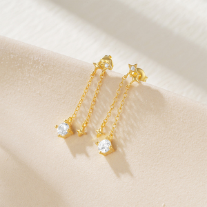 Pendientes de Plata de Ley 925 CANNER con Estrella Incrustada de Circonita y Borla de Cadena para Mujer - Product Image 5
