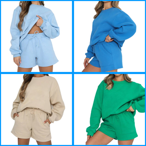 OEM Phụ Nữ Tùy Chỉnh Quá Khổ Bông Jogger 2 Mảnh Bộ Phụ Nữ <span class=keywords><strong>Crew</strong></span> Cổ Quần Short Của Phụ Nữ Thiết Lập - Product Image 2