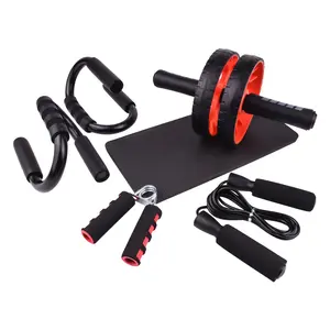 Kit de rouleau de roue Ab avec tapis de genou corde à sauter barre de poussée équipement de gymnastique à domicile pour hommes force de base entraînement d'exercice abdominal