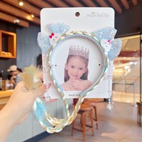 Wig Rajut Anak Baru, Kepang Super Peri dengan Ikat Rambut Lucu Motif Kartun, Ikat Rambut Fashion untuk Anak Perempuan, Ikat Kepala Bayi