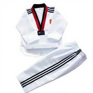 Dobok de Taekwondo Unisex de Tres Rayas, Ropa Deportiva Personalizable para Adultos en Algodón y Poliéster, Ropa de Artes Marciales con Logotipo Bordado - Product Image 1