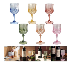 แก้วไวน์สีแดงโคบอลต์บลูสำหรับงานแต่งงาน สำหรับดื่มน้ำผลไม้ แก้วพลาสติกสีสันสดใส ลายนูน - Product Image 4