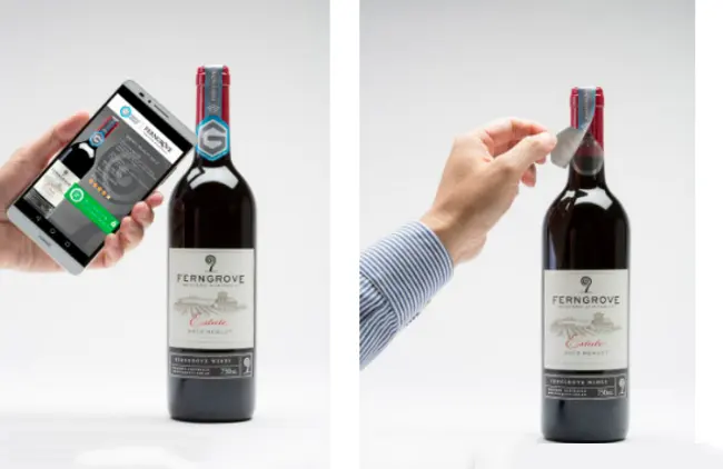 13.56 personalizzato mhz 416 byte NDEF NFC Tag 424 DNA a prova di manomissione NFC bottiglie adesivo per bottiglia di vino