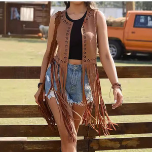 <span class=keywords><strong>Gilet</strong></span> <span class=keywords><strong>long</strong></span> vintage hippie européen et américain pour <span class=keywords><strong>femme</strong></span>, sans manches, à œillets et franges, en suède et peluche, modèle 120 - Product Image 2