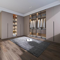 Armoire moderne en mélamine au design personnalisable, dressing avec portes vitrées, tiroirs et armoires ouvertes pour la maison et l'hôtellerie