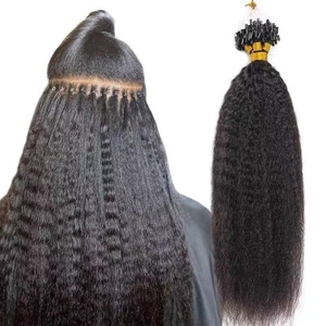 Vente en gros de cheveux humains vierges brésiliens à <span class=keywords><strong>la</strong></span> kératine, extensions capillaires à micro-anneaux/rings/boucles, fournisseurs de cheveux raides crépus pour extensions micro-link - Product Image 1