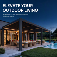 Pergola en aluminium à lames orientables motorisée, gazebo de jardin, revêtement poudré, respectueux de l'environnement, pour balcon extérieur, avec éclairage LED