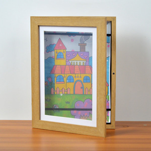 Cadre <span class=keywords><strong>en</strong></span> bois à ouverture rabattable pour dessins d'enfants et certificats - Affichage de bureau format A4 avec fermeture magnétique, finition naturelle - Product Image 5
