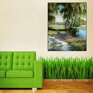 キャンバス絵画壁アート手作り油絵キャンバス木と川アートワークキャンバス卸売 - Product Image 2