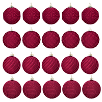 Nouveautés transfrontalières : 20 boules de Noël suspendues en velours floqué, incassables et réutilisables, de 6 cm, pour décorations d'arbre de Noël