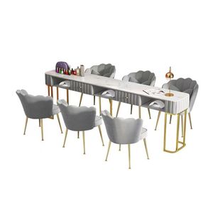 Table de manucure moderne en marbre rose et métal, mobilier de salon de beauté commercial - Product Image 4