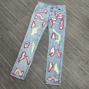 Custom Ripped Destruct New Style Embroidered Stacked Denim Jeans For Men