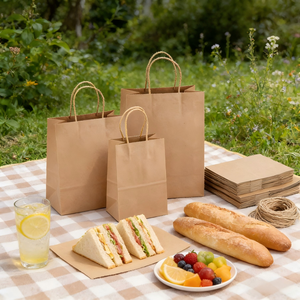 Sacs en papier kraft recyclables <span class=keywords><strong>de</strong></span> luxe modernes personnalisés avec poignées torsadées, logo UV/gaufré, impression numérique/offset pour produits laitiers et alimentaires - Product Image 2