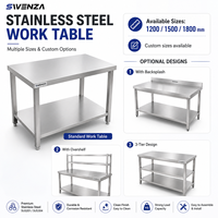 Table de travail en acier inoxydable pour restaurant de restauration rapide, comptoir de préparation SUS304, robuste