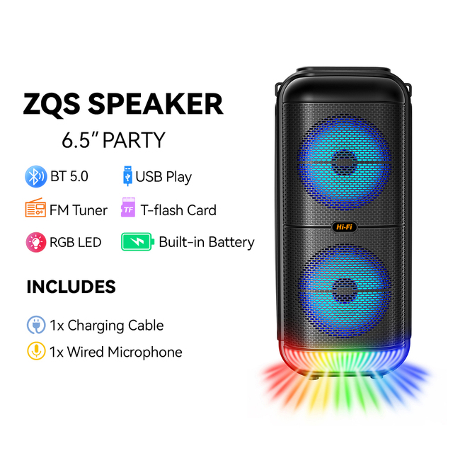 SING-E ZQS6227 Best Selling Outdoor Karaoke Speaker RGB LED Double 6.5-Inch Blue Tooth Connectivity Home Stage Performance