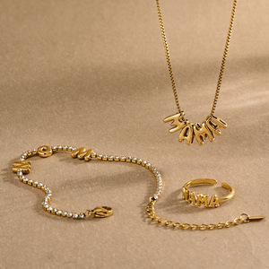 Collana da Donna Zijin alla Moda in Acciaio Inossidabile con Placcatura in Oro PVD, Ciondolo a Forma di Bambù con Zirconi e Scritta MAMA, Regalo per la <span class=keywords><strong>Festa</strong></span> della Mamma - Product Image 6
