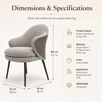 Chaise de salle à manger de luxe moderne, fauteuil rembourré en tissu, mobilier de restaurant et d'hôtel, chaise d'appoint avec pieds en métal