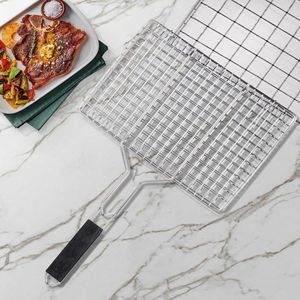 BBQ Accessories Portable Folding Stainless Steel <strong>Grilling</strong> Basket with Handle for Fish Shrimp <strong>Vegetables</strong> - Product Image 1