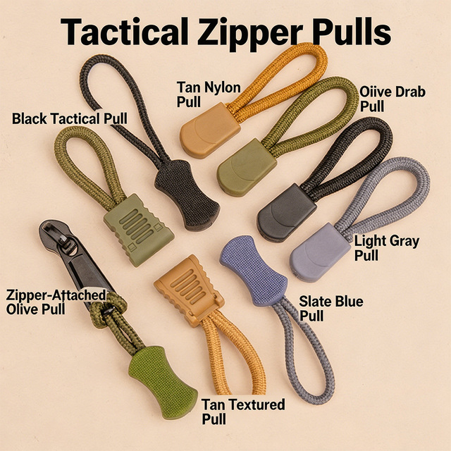 Wholesale Custom Color Zipper Pull Cords, Tactical Rubber End Zipper Pullers with Braided Rope for Apparel & Outdoor Accessories